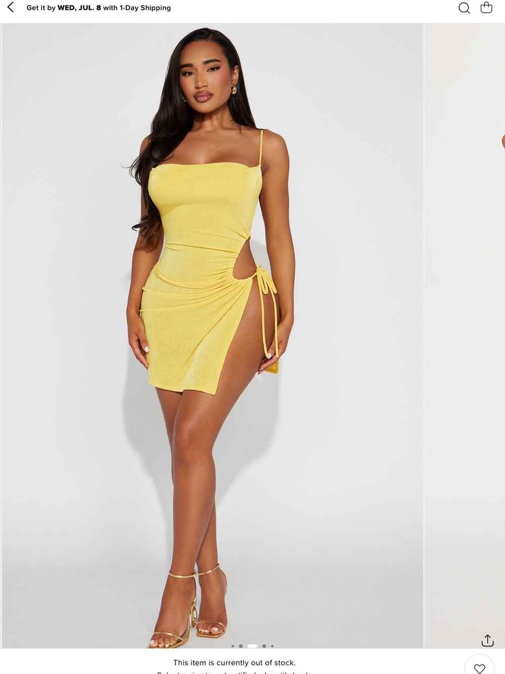 Fashion Nova Yellow Ruched Cutout Mini Dress
